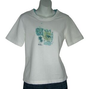 Vintage 80's K Wear Top Koret Coastal Grandmother Mermaid Sequin Beach Tropical